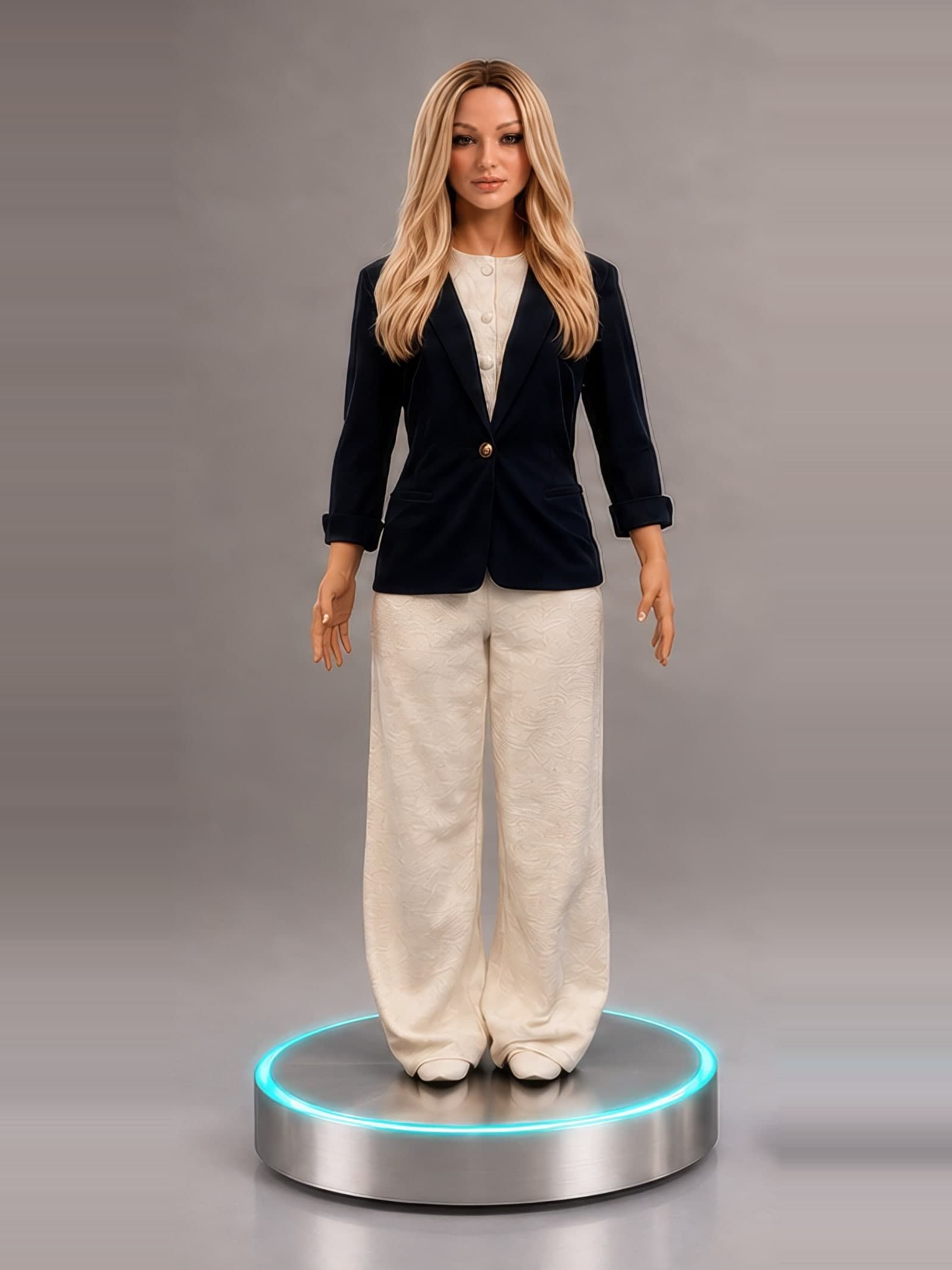Robot Echo Aria toàn thân trong ảnh sản phẩm Realbotix công bố