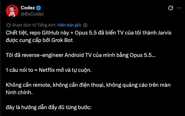 Bài đăng của Codez giới thiệu thử nghiệm điều khiển Android TV bằng AI