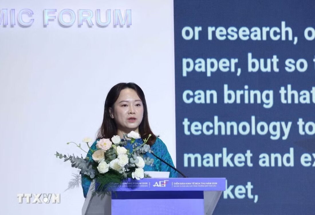 Bà Bùi Thanh Hằng, Giám đốc Trung tâm Đổi mới sáng tạo Mở (Soihub), Trưởng Ban tổ chức Open Innovation Day 2026, phát biểu tại chương trình