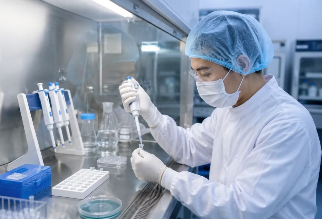 Nhân viên làm việc trong phòng thí nghiệm, ảnh tư liệu minh họa hoạt động nghiên cứu y sinh; không phải ảnh thử nghiệm MAI-DxO